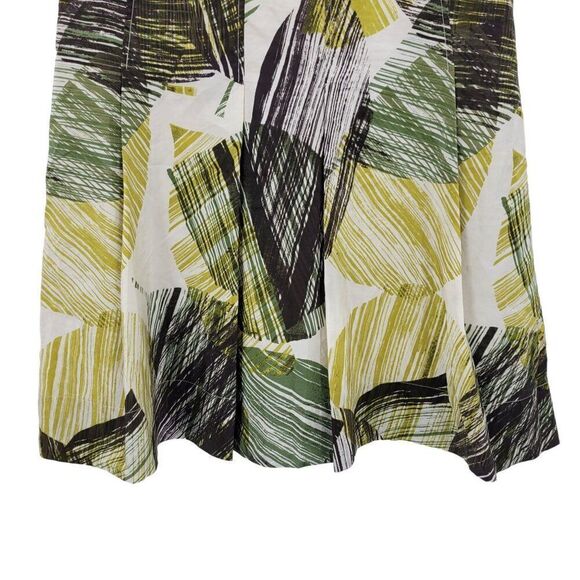 Vintage Silk Skirt 8 Green Yellow Abstract Leaf A-Line Paneled Full Tea Length - Picture 5 of 9